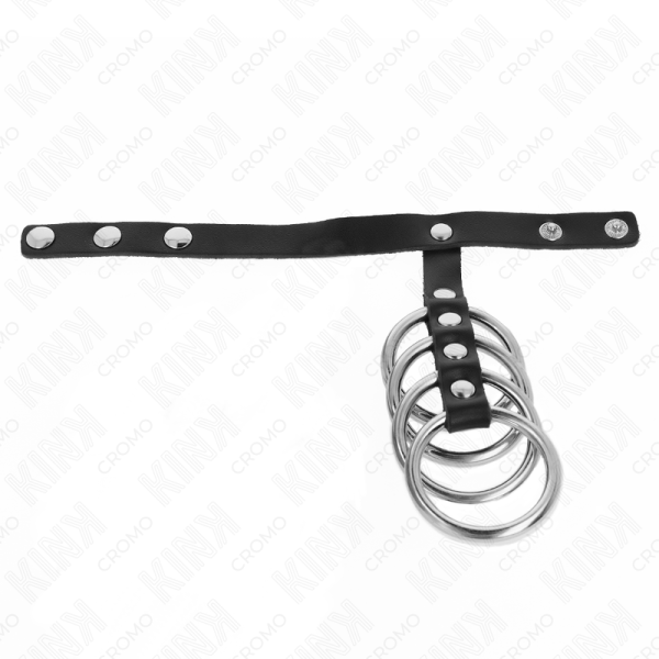 KINK RING POWER – kink - 4 metaliniai penio žiedai 3.8 cm su odais dirželiu 22 x 1.5 cm ir spaudimo uždarymu - Image 3