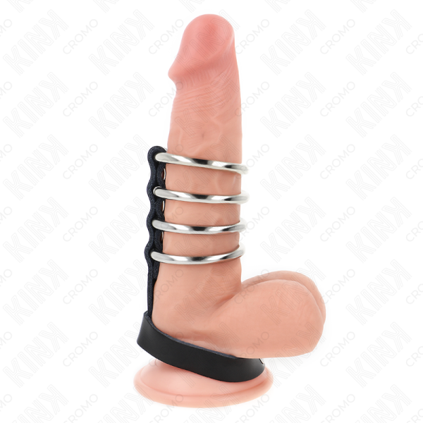 KINK RING POWER – kink - 4 metaliniai penio žiedai 3.8 cm su odais dirželiu 22 x 1.5 cm ir spaudimo uždarymu