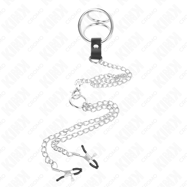 KINK RING POWER – kink - triple chrome metal penio žiedas 3.8 cm iki 5 cm su 26 cm metaline grandine ir niplių spaustukais modelis 1 - Image 3