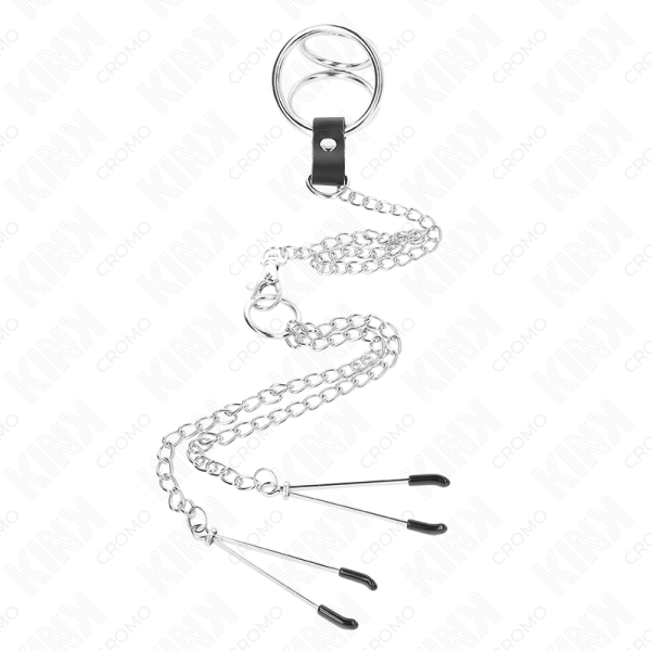 KINK RING POWER – kink - triple chrome metal penio žiedas 3.8 cm iki 5 cm su 26 cm metaline grandine ir niplių spaustukais modelis 2 - Image 3