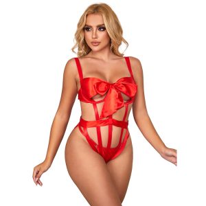 SUBBLIME BODYSTOCKINGS – subblime - 954475 seksualus atviro darbo kostiumas su kaspinu raudonas l/xl