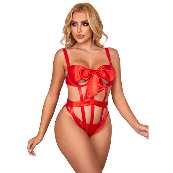SUBBLIME BODYSTOCKINGS – subblime - 954475 seksualus atviro darbo kostiumas su kaspinu raudonas l/xl