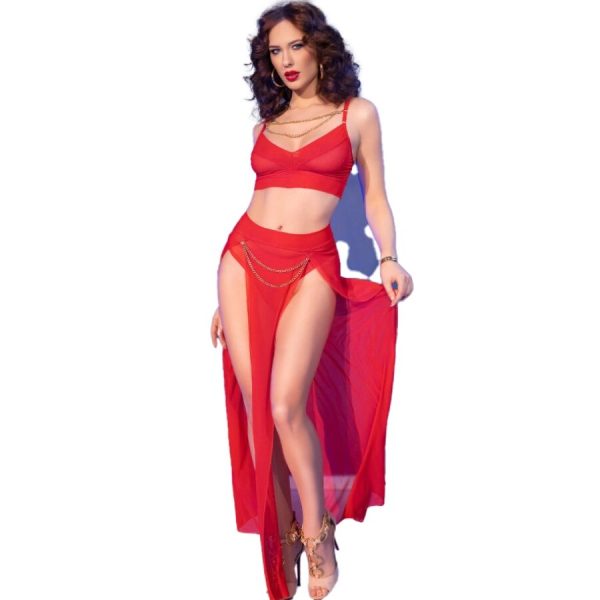 CHILIROSE SETS – chilirose - cr 4850 raudonas topas ir leginsų rinkinys su auksiniais aksesuarais