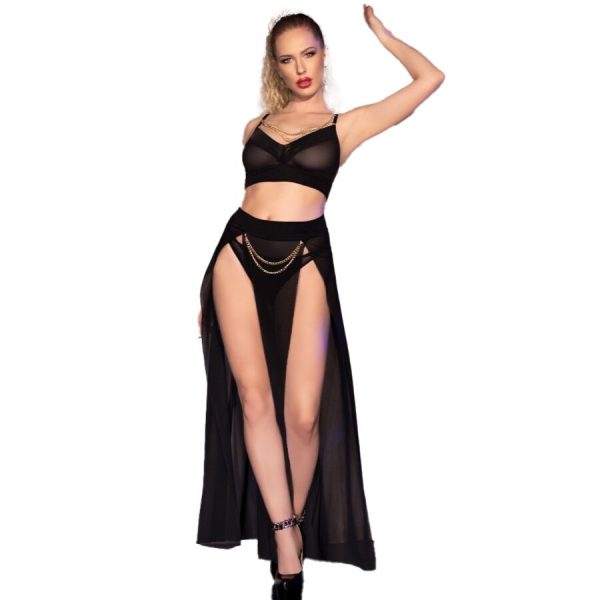 CHILIROSE SETS – chilirose - cr 4672 juodas topas, sėdynė ir kelnės su auksinėmis grandinėmis m