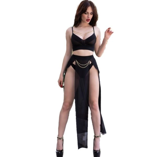 CHILIROSE SETS – chilirose - cr 4672 juodas topas, sėdynė ir kelnės su auksinėmis grandinėmis xl - Image 2