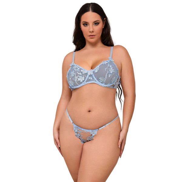 SUBBLIME SETS – subblime - 957636 gėlių aplikacijos korsetas ir kelnės mėlyna l/xl