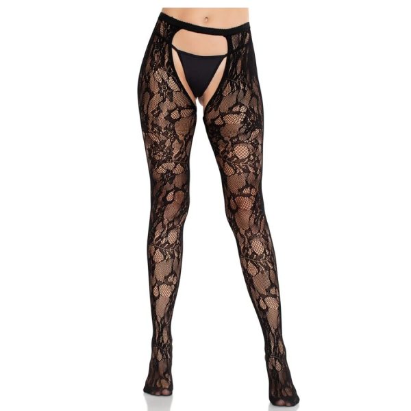 LEG AVENUE HOSIERY – leg avenue - rožiniai nėrinių puskojiniai su atviromis nugara juodi