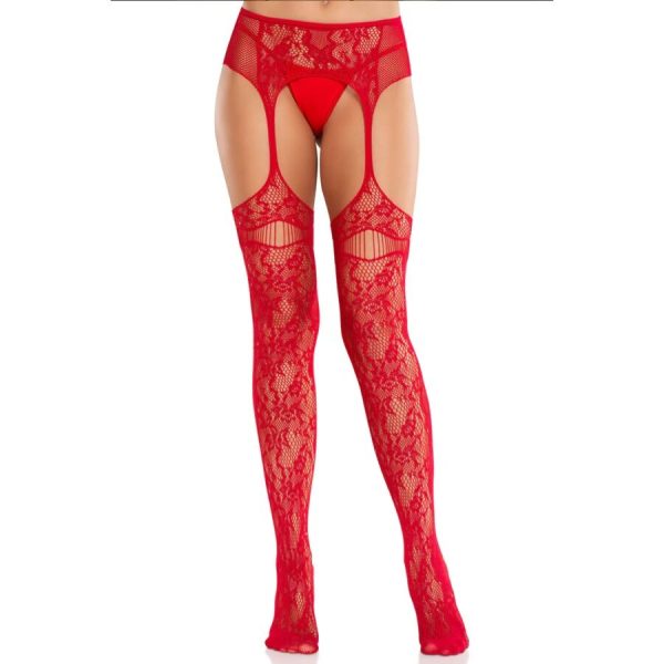 LEG AVENUE HOSIERY – leg avenue - nėrinių puskojų su dirželiais raudonos