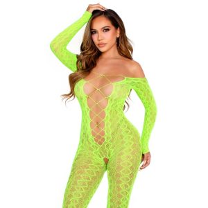 LEG AVENUE BODYSTOCKINGS – leg avenue - kročinis kūno kostiumas ekzotinis gyvatės nėrinys neoninė žalia
