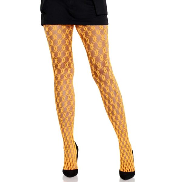 LEG AVENUE HOSIERY – leg avenue - nėrinių pantyų su akytimis neoninės oranžinės