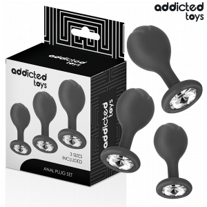 ADDICTED TOYS – 3 dalių silikoninių analinių kamštukų rinkinys su deimantu