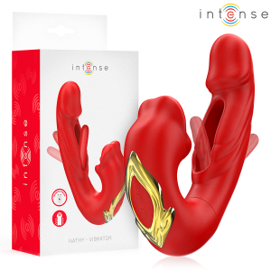 INTENSE FUN – intense - nathy duble vibratorius su multifunkcine siurbimo moutu raudonas