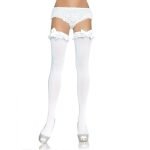LEG AVENUE HOSIERY - Balti nepermatomi pėdkelnės su raukiniu ir kaspinu