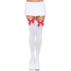 LEG AVENUE HOSIERY – leg avenue - nailoniniai kelnės su kaspinu balti / raudoni