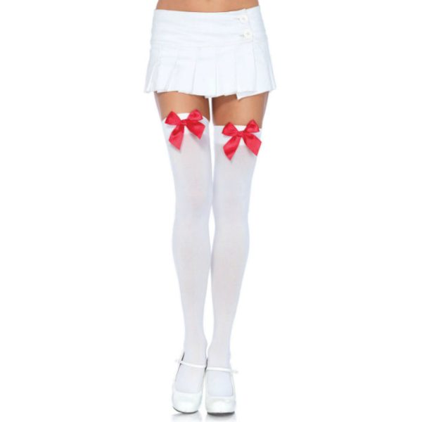 LEG AVENUE HOSIERY – leg avenue - nailoniniai kelnės su kaspinu balti / raudoni