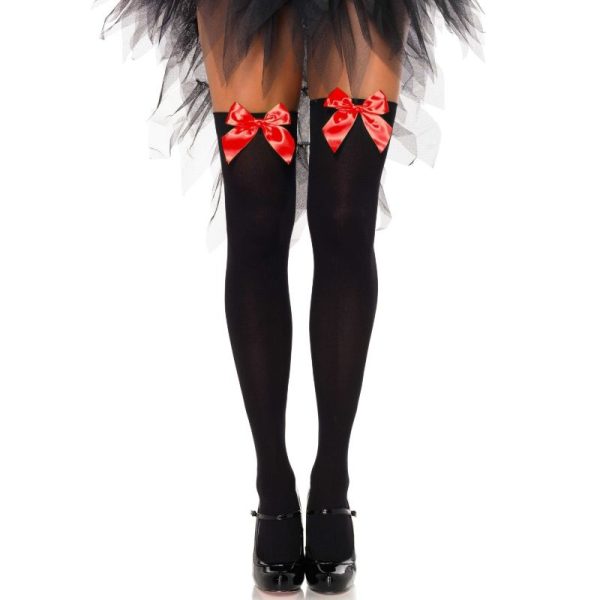 LEG AVENUE HOSIERY – leg avenue - juodi nailono kelnės su raudonu kaspinu vienas dydis