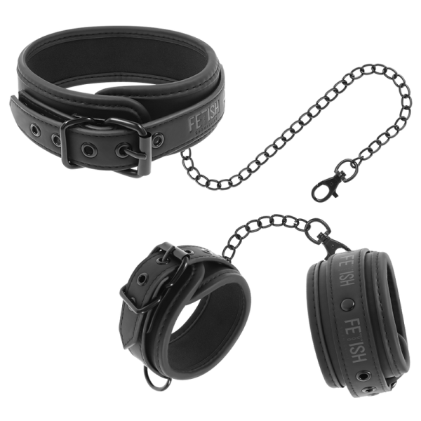 FETISH SUBMISSIVE BONDAGE – fetish submissive - veganiškos odos kaklaraištis ir ankletai su noprene paddingu - Image 2