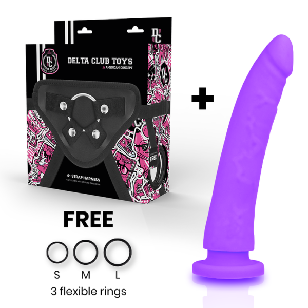 DELTACLUB – DELTACLUB - žaislai diržas + dildo purpurinis silikonas 20 cm -o- 4 cm - Image 2