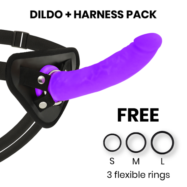 DELTACLUB – DELTACLUB - žaislai diržas + dildo purpurinis silikonas 20 cm -o- 4 cm