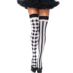 LEG AVENUE HOSIERY - Juodos/Baltos Arlekinės Aukštos Kojinės