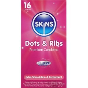 SKINS - PREMIUM KONDOMAI SU NUBRAUKTAIS TAŠKELIAIS