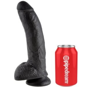 KING COCK juodas dildo su sėklidėmis, 22,9 cm