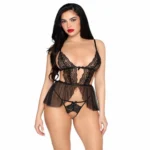Leg Avenue Babydoll rinkinys, juodas, vienas dydis (S–L)