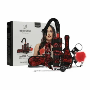 Bedroom Fantasies 8 dalių nėrinių ir odos imitacijos bondage rinkinys,