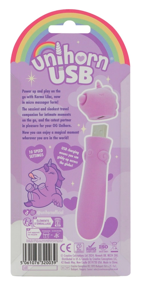 Unihorn Karma Lilac USB mini masažuoklis, 14.3 cm - Image 7
