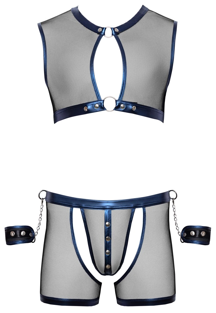 Svenjoyment Bondage Men's Mesh Set L – Blue Metallic & Handcuffs - Image 8