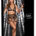 Cottelli Bondage apatinio trikotažo komplektas su grandinėle ir antrankiais, juodas, XL