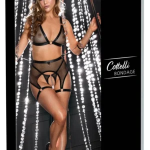 Cottelli Bondage apatinio trikotažo komplektas su grandinėle ir antrankiais, juodas, XL