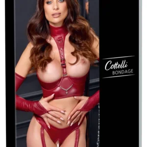 Cottelli Bondage Shelf Bra Set M – tamsiai raudona
