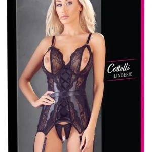 Cottelli Basque Set M – Matte & Lace, Crotchless