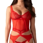 Obsessive Cupide Desir apatinio trikotažo komplektas su korsetu, raudonas, L/XL