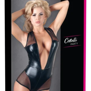 Cottelli wetlook bodis su priekiniu užtrauktuku, juodas, M
