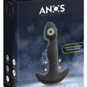 ANOS prostatos masažuoklis su judančiais žiedais, juodas, 16,3 cm