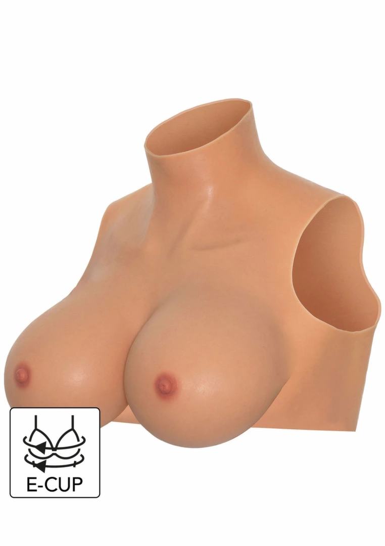 Wearable Silicone Breasts Crop Top E Cup High Neck