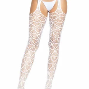 Leg Avenue Heart Net pėdkelnės su keliaraiščiais, juoda