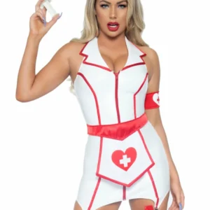 Leg Avenue ER Hottie Dress - užtraukiama mini, balta/raudona XS