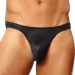 Male Power Satin Spandex Comfort Fit Thong S/M Black