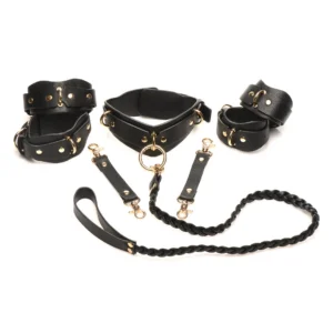 XR Brands Vegan Leather apribojimų rinkinys – juodas