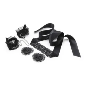 Crushious Juodas nėriniuotas bondage rinkinys