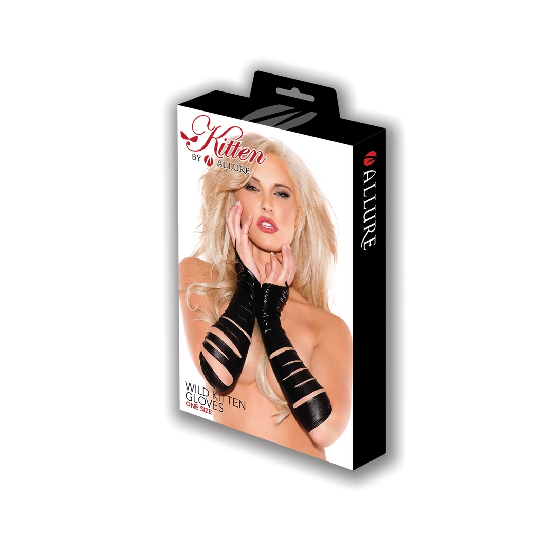 Allure wetlook bepirštės perkirptos pirštinės, juoda - Image 2