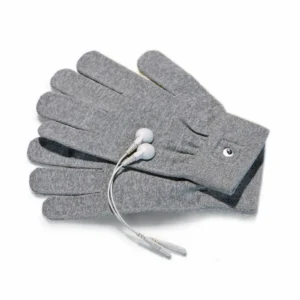 Mystim Magic Gloves elektrostimuliacijos komplektas su pilkomis pirštinėmis