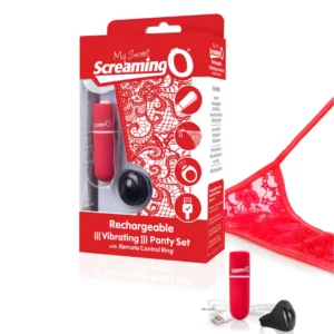 The Screaming O Charged Remote dėvimas vibratorius su kelnaitėmis, raudonas