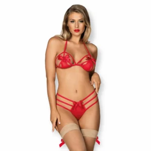 Obsessive Giftella apatinio trikotažo komplektas su atvira liemenėle, raudonas, L/XL