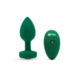 B-Vibe Jewel vibruojantis analinis kaištis su smaragdo spalvos dekoru, M/L