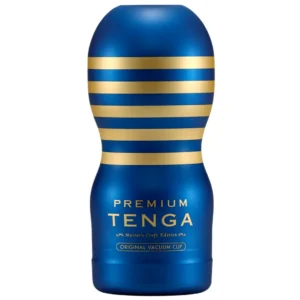 Tenga Premium Original Vacuum Cup Regular rankinis masturbatorius, baltas ir mėlynas