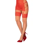 Obsessive Rediosa nėriniuotos kojinės, raudonos, L/XL